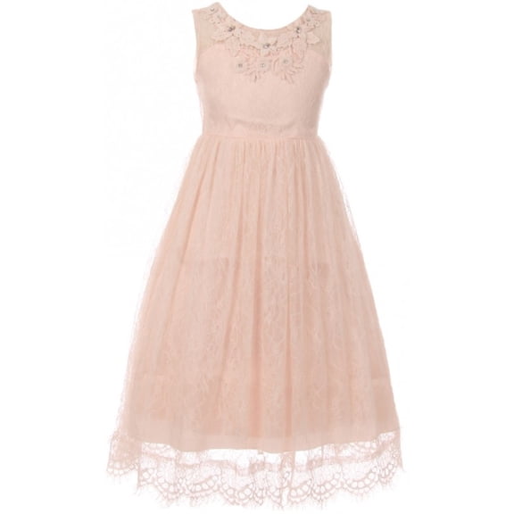 Big Girl Floral Lace Overlay 3D Flowers Pageant Party Prom Flower Girl Dress Blush 8