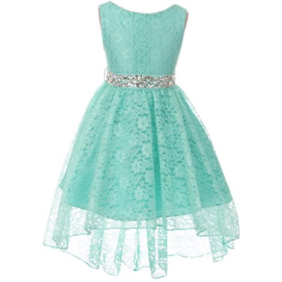 Big Girl Flower Girl Dress Hi-Low Style Lace Allover Mint 10 MBK360