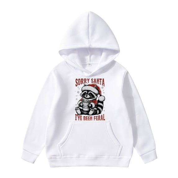Big Girl' Hoodies Sweatshirts Children's Casual Christmas Cute Pattern Print Hooded Sweatshirt Tops Size 13-14T ,White