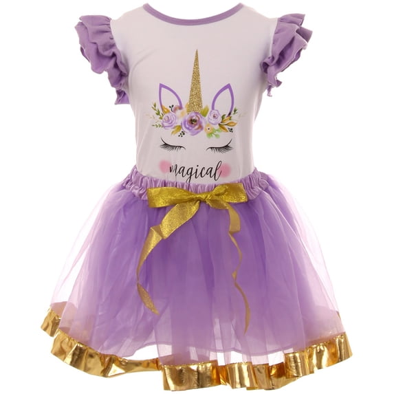 Big Girl Kids 2 PCS Unicorn T-Shirt Top Tutu Tulle Skirt Clothing Set White Lilac 7 2XL 503258 BNY Corner