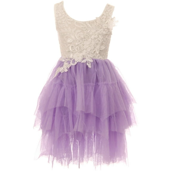 Big Girl Kids Sleeveless Floral Lace Tulle Summer Flower Girls Dress Lilac 8 3XL 900447 BNY Corner