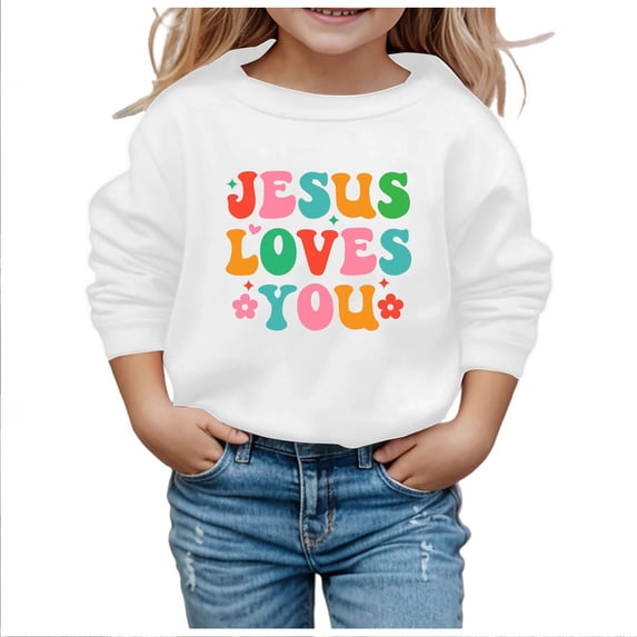 Big Girl Long Sleeve Sweatshirts Letter Printed Round Neck Pullovers Top Clothes Size 9-10T ,White