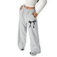 thumbnail image 1 of Big Girl'S Bowknot Baggy Sweatpants Lightweight Straight Leg Athletic Pants With Pockets Clothing Grey Size 12-13T, 1 of 6