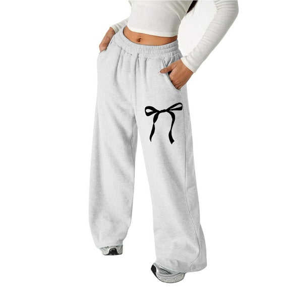 Big Girl'S Bowknot Baggy Sweatpants Lightweight Straight Leg Athletic Pants With Pockets Clothing White Size 8-9T