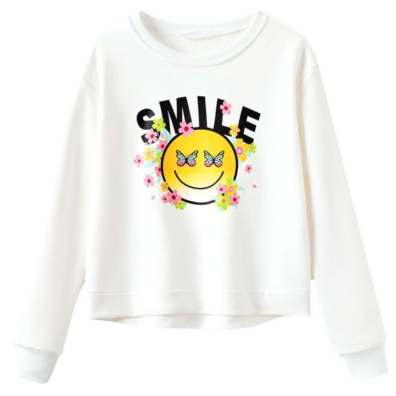 Big Girl'S Crewneck Long Sleeve Soft Sweatshirt Graphic Hoody Kids Cute Pullovers Top Girls Clothing White Size 8-9T