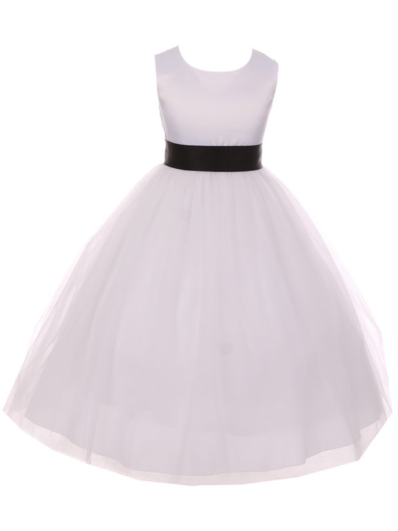 Big Girl Satin Customizable Big Bow Communion Wedding Flower Girl Dress Black 14 KD 411 WT BNY Corner