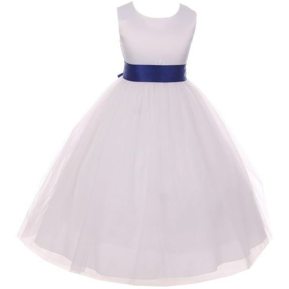Big Girl Satin Customizable Big Bow Communion Wedding Flower Girl Dress Royal 8 KD 411 WT BNY Corner