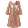 thumbnail image 1 of Big Girl Shiny Sequin Short Sleeve Holiday Christmas Party Flower Girl Dress Blush 10 (K40D8), 1 of 4