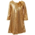 thumbnail image 1 of Big Girl Shiny Sequin Short Sleeve Holiday Christmas Party Flower Girl Dress Gold 12 (K40D8), 1 of 4