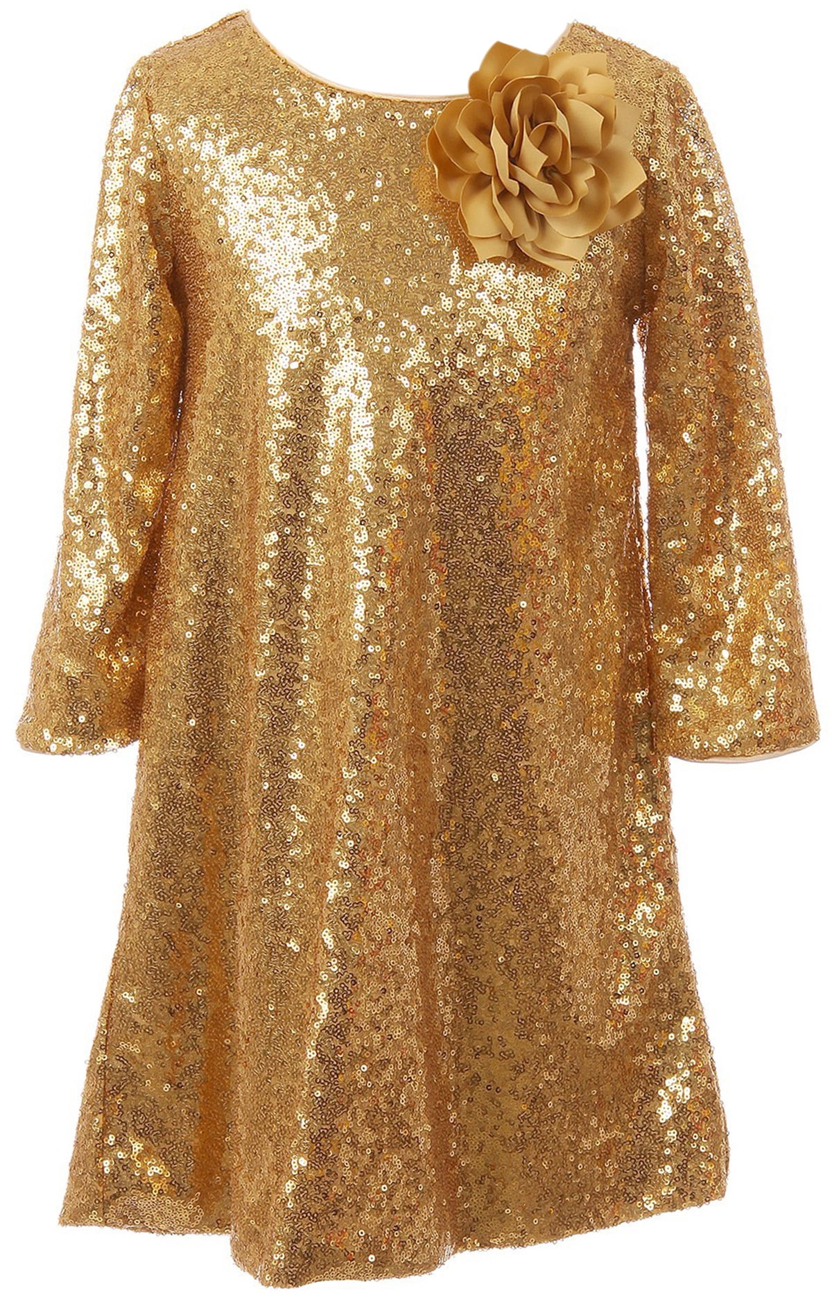 Big Girl Shiny Sequin Short Sleeve Holiday Christmas Party Flower Girl Dress  Gold 8 (K40D8) - Walmart Business Supplies