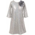 thumbnail image 1 of Big Girl Shiny Sequin Short Sleeve Holiday Christmas Party Flower Girl Dress Silver 12 (K40D8), 1 of 4