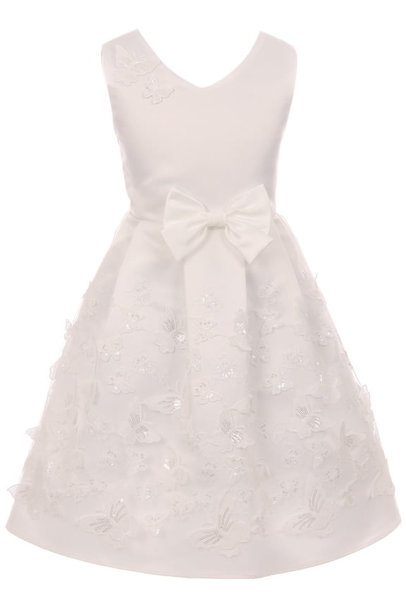 Big Girl Sleeveless 3D Butterfly Bow Easter Party Flower Girl Dress USA Off White 12 JKS 2112 BNY Corner