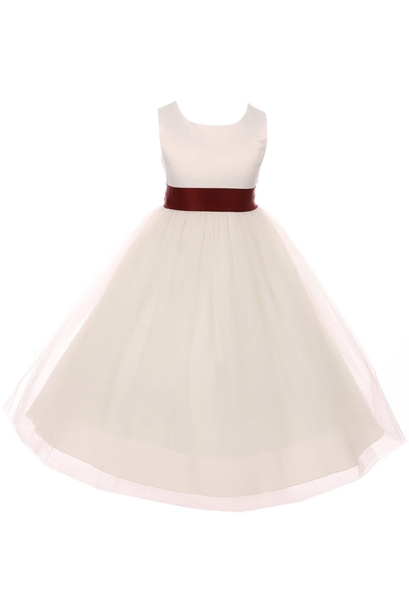 Big Girl Sleeveless Customizable Sash Big Bow Wedding Flower Girl Dress USA Burgundy 14 KD 411 IV BNY Corner