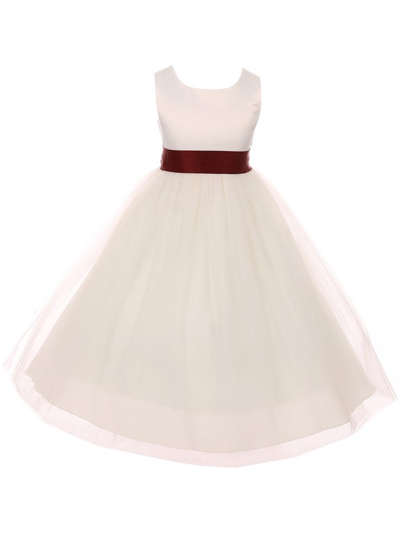 Big Girl Sleeveless Customizable Sash Big Bow Wedding Flower Girl Dress USA Burgundy 14 KD 411 IV BNY Corner
