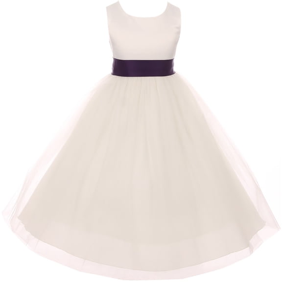 Big Girl Sleeveless Customizable Sash Big Bow Wedding Flower Girl Dress USA Eggplant 8 KD 411 IV BNY Corner
