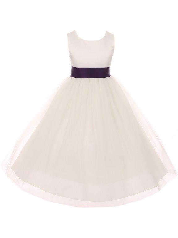 Big Girl Sleeveless Customizable Sash Big Bow Wedding Flower Girl Dress USA Eggplant 8 KD 411 IV BNY Corner