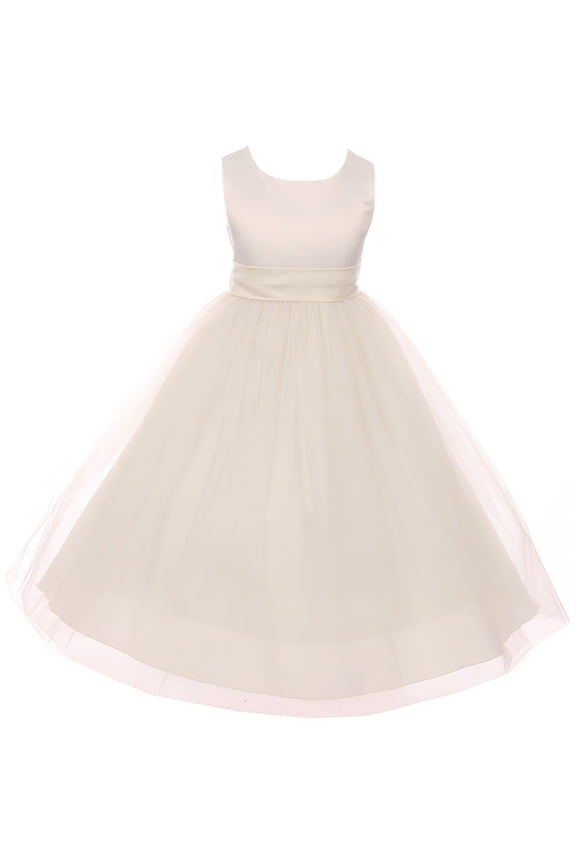 Big Girl Sleeveless Customizable Sash Big Bow Wedding Flower Girl Dress USA Ivory 8 KD 411 IV BNY Corner