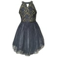 thumbnail image 1 of Big Girl Sleeveless Floral Glitter Rhinestones Tulle Easter Graduation Flower Girl Dress Black Gold 12, 1 of 3