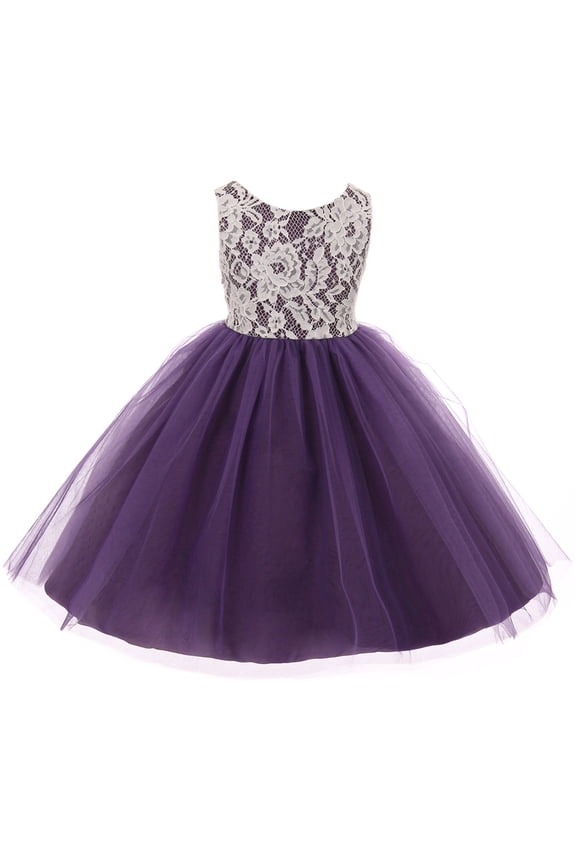Big Girl Sleeveless Lace Bodice Illusion Tulle Easter Flower Girl Dress USA Purple 12 KD 414 BNY Corner