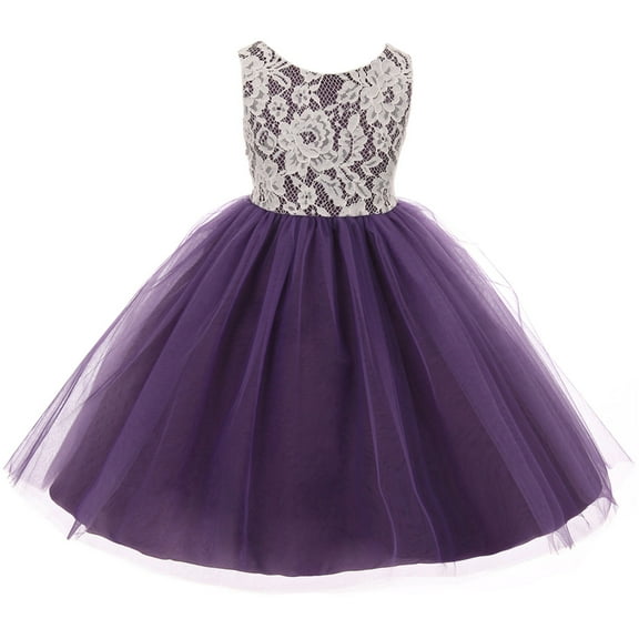 Big Girl Sleeveless Lace Bodice Illusion Tulle Easter Flower Girl Dress USA Purple 12 KD 414 BNY Corner
