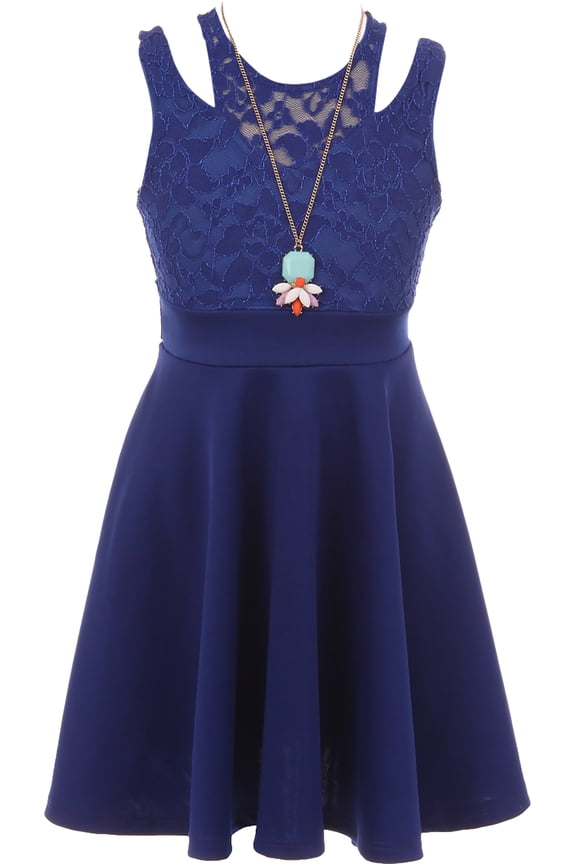 Big Girl Sleeveless Lace Solid Necklace Easter Summer Flower Girl Dress USA Royal 8 JKS 2114 BNY Corner