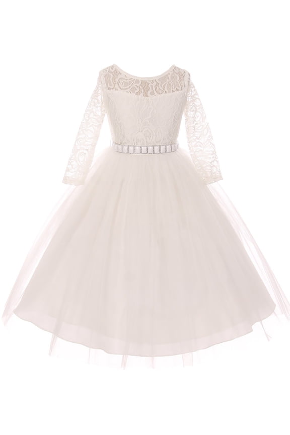 Big Girl Stunning Lace Tulle Rhinestones Holiday Party Flower Girl Dress Off White 12 MBK 372 BNY Corner