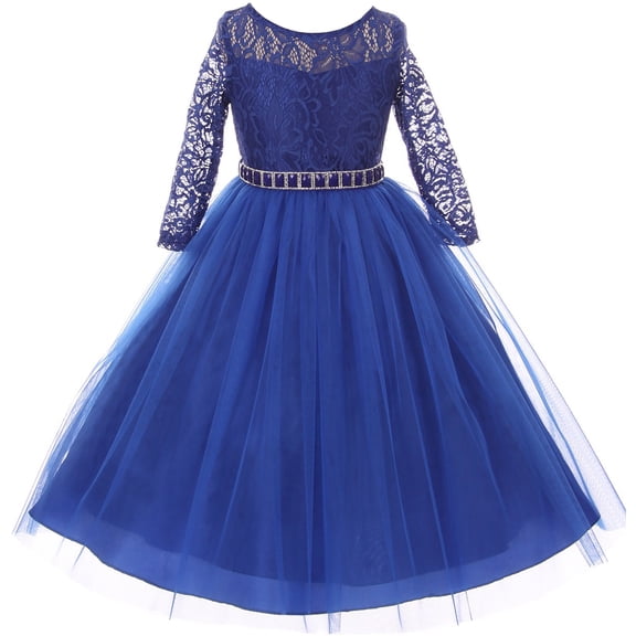 Big Girl Stunning Lace Tulle Rhinestones Holiday Party Flower Girl Dress Royal 10 MBK 372 BNY Corner