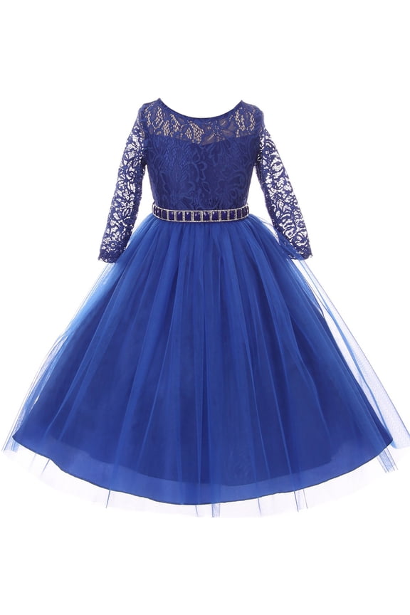 Big Girl Stunning Lace Tulle Rhinestones Holiday Party Flower Girl Dress Royal 10 MBK 372 BNY Corner
