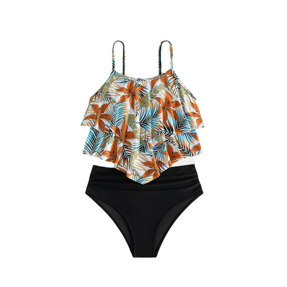 Big Girl Swimsuits 7-16 Girl Bikini Size 10 12 Bathing Suit with Adjustable Straps Bathing Suits Quick Dry Swimsuit Swimsuits Tropical Print Swimwear Beach Vacation Swimsuit