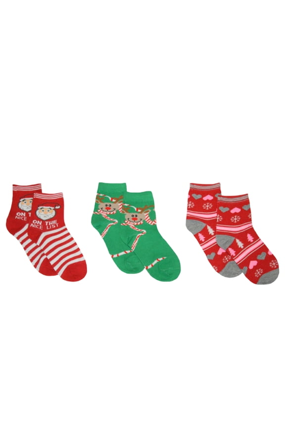 Big Girl's 3pk Quarter Crew Christmas Socks (6-8)