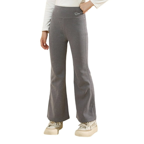 Big Girl's Pants Warm Lined High Waist Flared Leggings Children Soft Cozy Outdoor Fall Winter Trousers