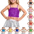 thumbnail image 1 of Big Girl's Sleeveless Crew Neck Tops Carnival Adjustable Elastic Band Sequined Top Exposes The Navel Top Tees Size Over 11T ,Purple, 1 of 4