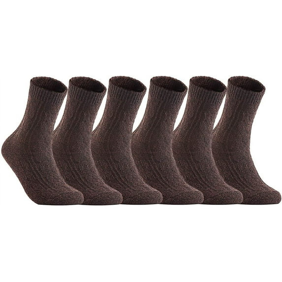 Big Girl's Women's 6 Pairs Pack Fashion Soft Wool Crew Socks One Size AHR1613(Coffee)