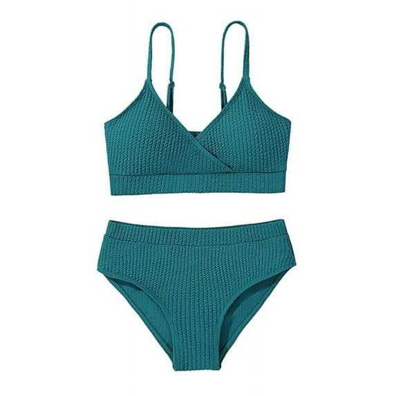 Big Girls 2 Piece Swimsuit Solid Spaghetti Strap Bikini Sets Beach Bathing Suit Swimwear for Teen Kids 8-14 Years