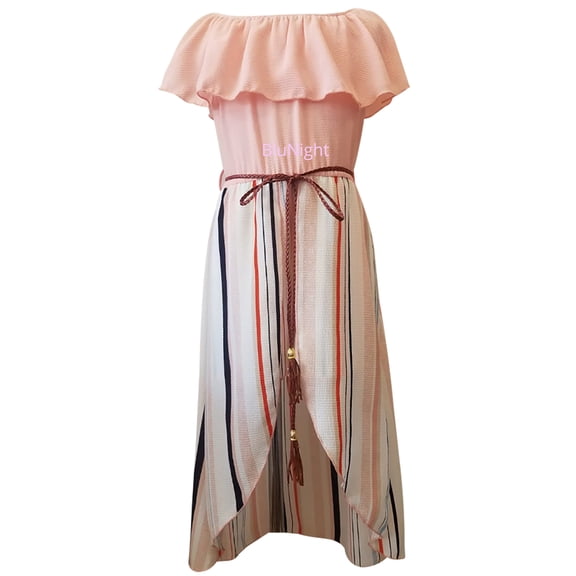 Big Girls 2 Ways Ruffle Hi Lo Maxi Skirt Romper Belt Jumpsuit Romper USA Blush 10 (2J1K42S)