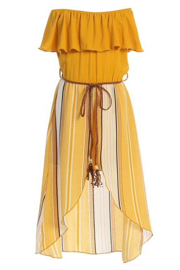 Big Girls 2 Ways Ruffle Hi Lo Maxi Skirt Romper Belt Jumpsuit Romper USA Mustard 14 (2J1K42S)