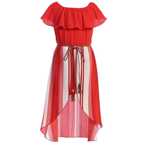 Big Girls 2 Ways Ruffle Hi Lo Maxi Skirt Romper Belt Jumpsuit Romper USA Red 14 (2J1K42S)