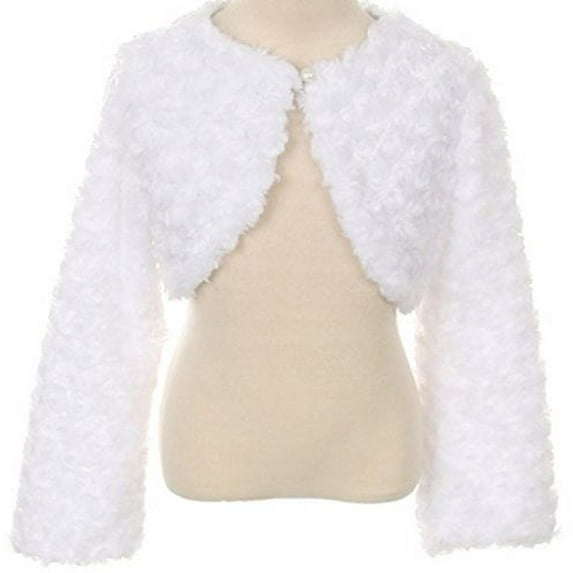 Big Girls' Adorable Faux Fur Pearl Button Bolero Jacket Winter White Size 12