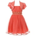 thumbnail image 1 of Big Girls Beautiful 2 Pieces Bolero Dress Rhinestones Shiny Holiday Flower Girl Dress Coral 14 (2J1K4S4), 1 of 5