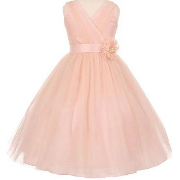 Big Girls' Beautiful V Neck Tulle Flower Corsage Flowers Girls Dresses Blush 10