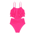 thumbnail image 1 of Big Girls Bikini Set Bathing Suit Solid Color Sleeveless Swimsuit Ruffled Two Piece With Briefs For Beach Pool,Hot Pink2,Age 11-12 Years, 1 of 6