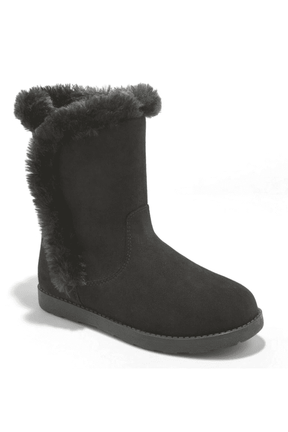 Big Girls' Black Microsuede Hadlee Faux Shearling Fur Winter Boots Size 5
