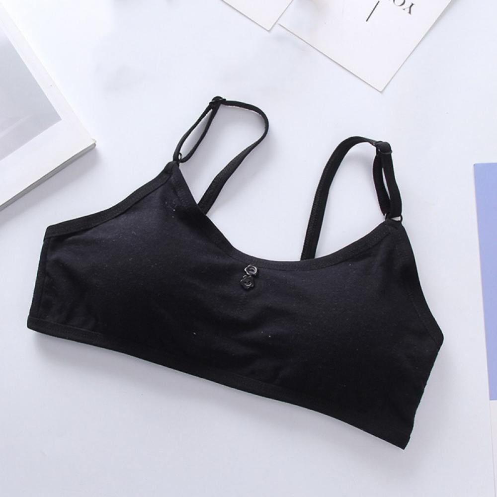  4 Pack Girls Training Bra Kids Crop Tops Lightly Padded Sports  Bra Comfortable Cotton Bras Elastic Straps Bras for 8-16 Years Black:  Clothing, Shoes & Jewelry