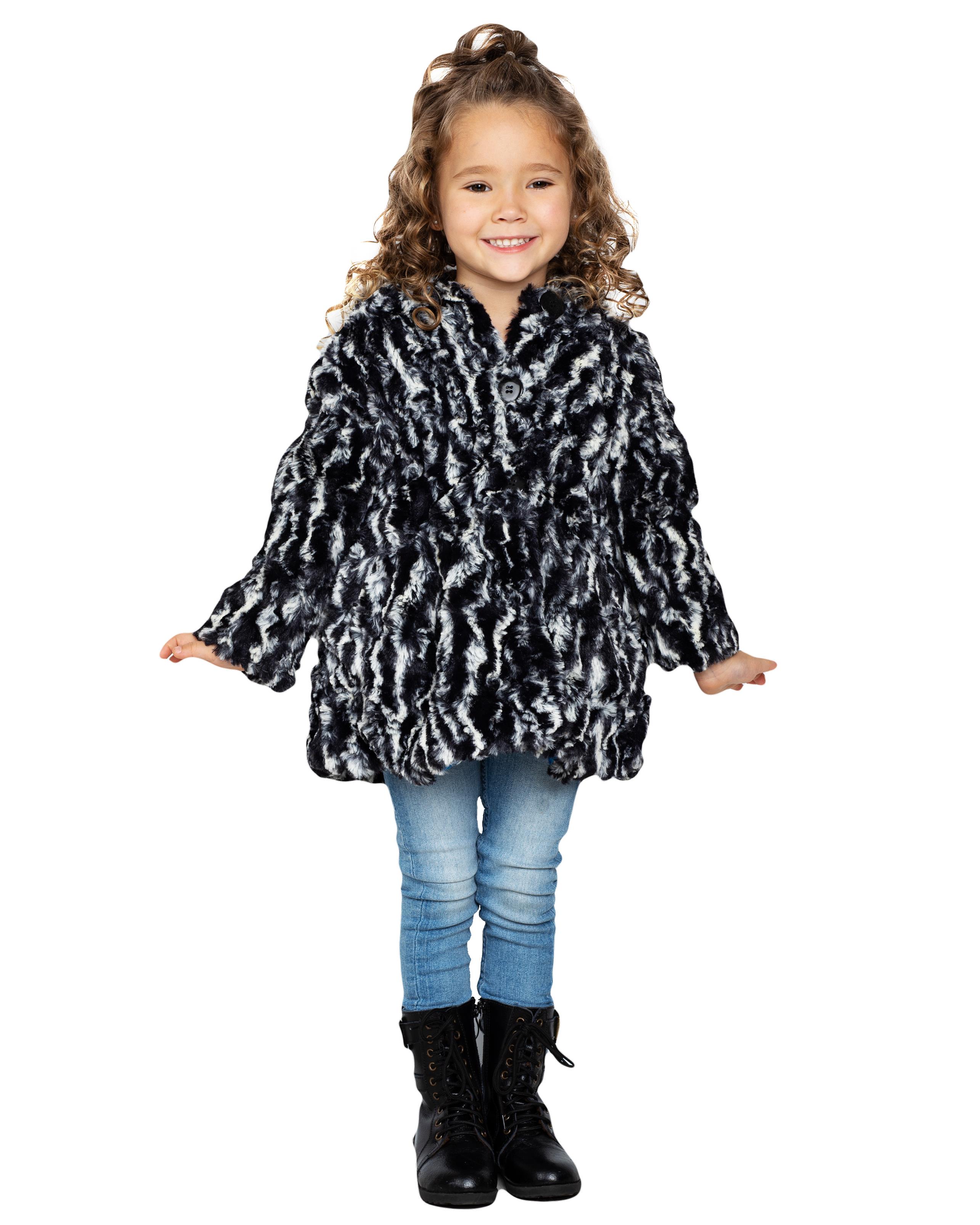 Big Girls Button Front Faux Fur Coat Textured Zebra Size 4