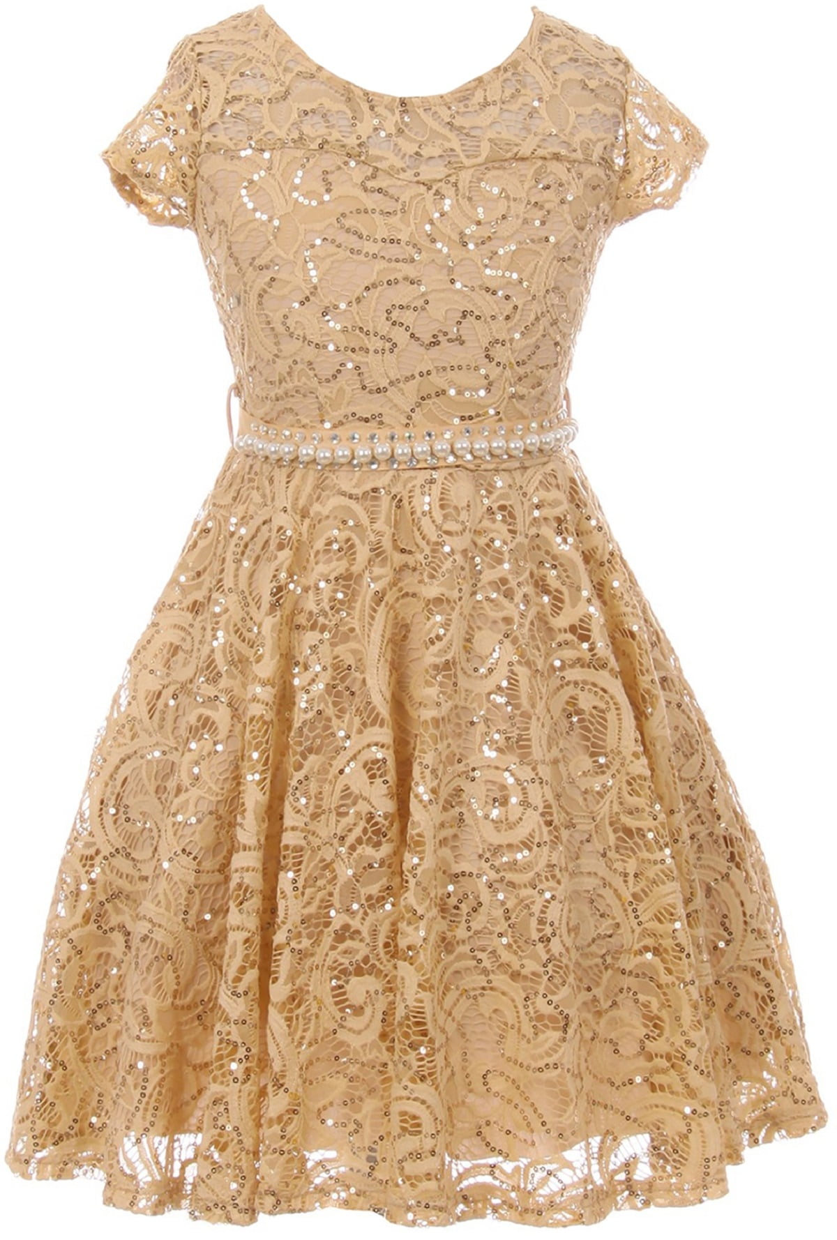 Blunight Collection Cap Sleeve Floral Lace Dress, Rhinestones Belt, Gold,  Size 10 - Walmart.com