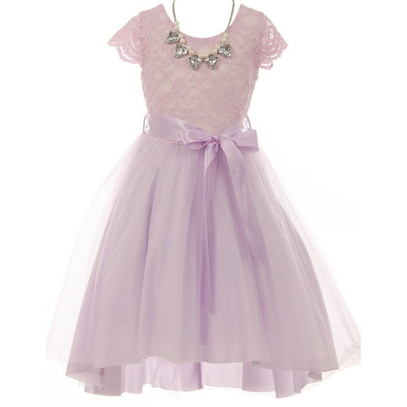 Big Girls Cap Sleeve Floral Lace Tulle Party Wedding Bridesmaid Flower Girl Dress Lilac 10 (2J1K6S7)