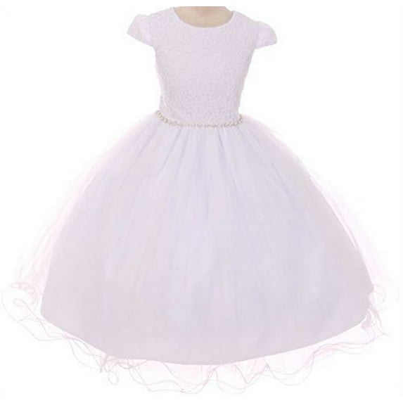 Big Girls' Cap Sleeve Rhinestones Trim Full Lace First Communion Flowers Girls Dresses White 8 (T5R4K3)