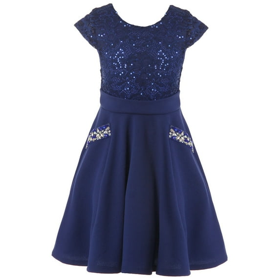 Big Girls' Cap Sleeve Sequin Lace Christmas Easter Wedding Flower Girl Dress Royal 14 (J21KS97)