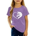 thumbnail image 1 of Big Girls Casual Graphic Tops Crewneck Tees Kids Printed Shirts Soft Breathable Daily Wear Clothing Purple Size 8-9T, 1 of 3