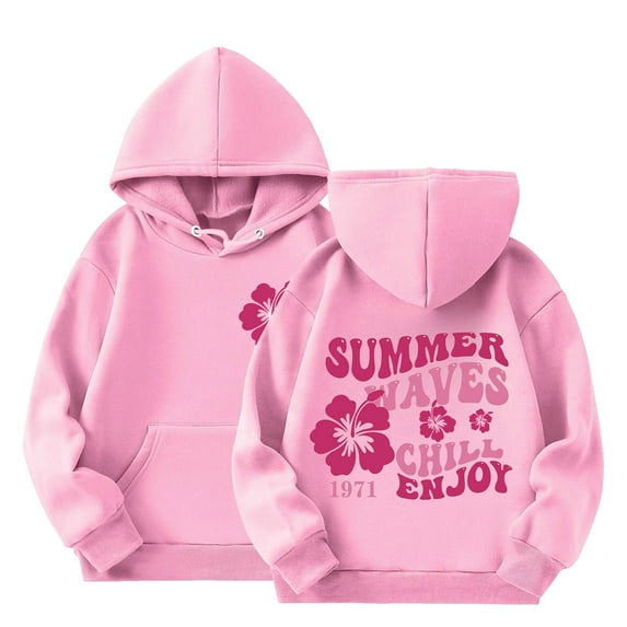 Big Girls Casual Hoodie Letter Flower Printed Hooded Sweatshirt Cute Kids Pullovers